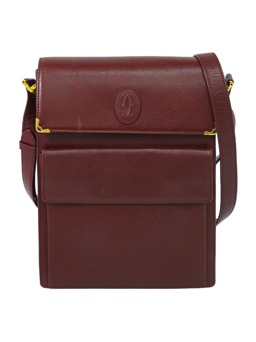 Cartier Must Line Shoulder Bag Pochette Leather Bordeaux